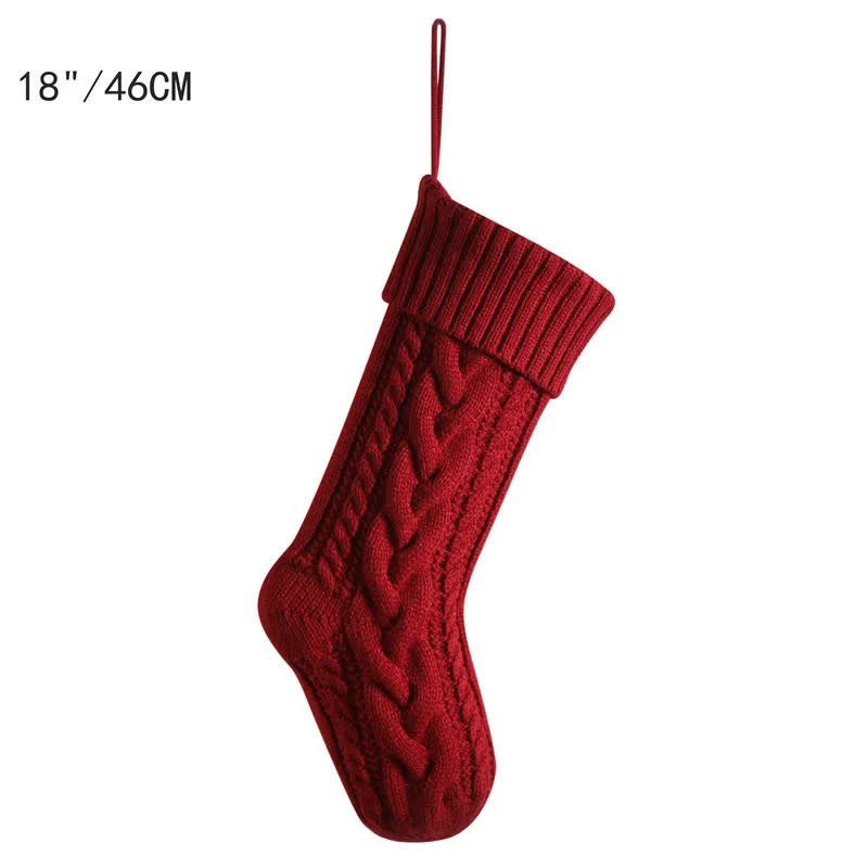 3Pcs Red Knitted Christmas Gift Bag With Decorative Stocking And Colour Block Cable Large Capacity Holiday