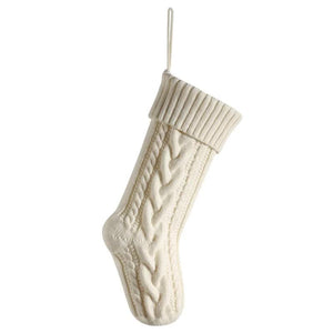 3 Pcs White Knitted Christmas Gift Bag With Decorative Stocking & Color Block Cable Large Capacity Holiday