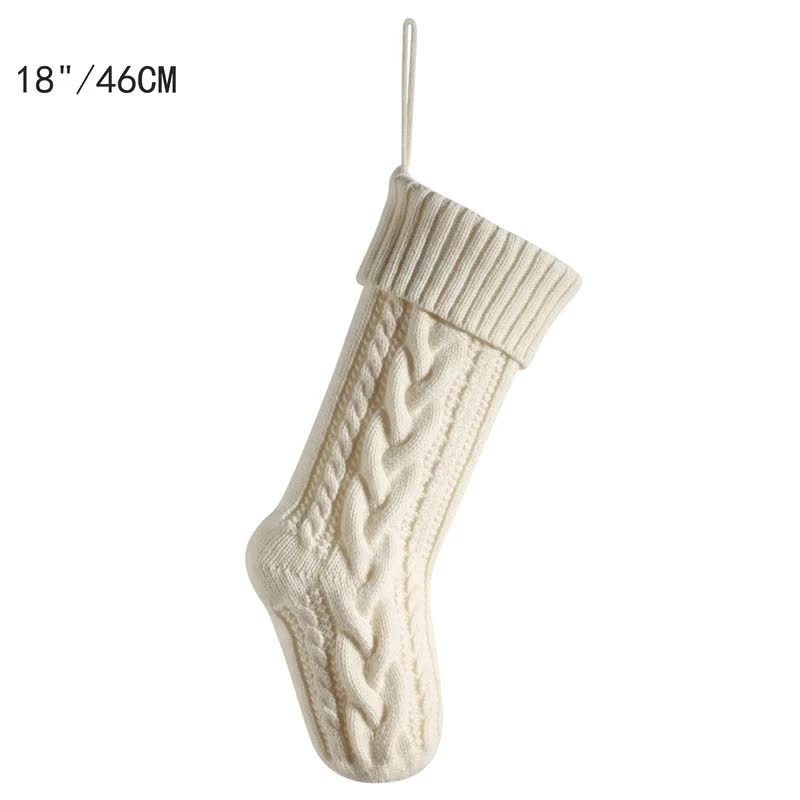 3 Pcs White Knitted Christmas Gift Bag With Decorative Stocking & Color Block Cable Large Capacity Holiday