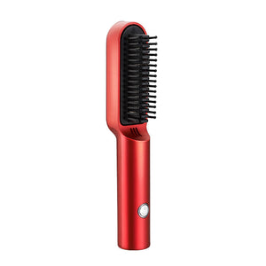 Red Wireless 2 In 1 Ceramic Hair Straightener & Curler Portable Travel Hot Comb Rechargeable Styling Tool