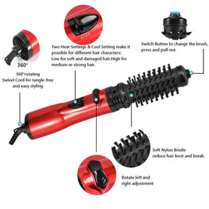 Red Automatic Large Wave Curling Iron | 2 In 1 Volumizing Hot Air Brush & Styling Comb