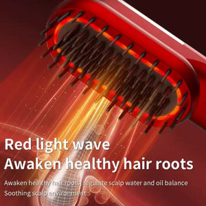 Red Mini Rechargeable Ionic Hair Straightening Comb | Portable Wireless Vibration Massage Brush For Frizz Free Smooth