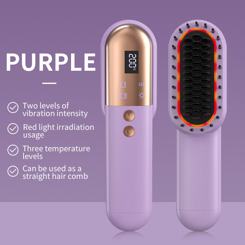 Purle Mini Rechargeable Ionic Hair Straightening Comb | Portable Wireless Vibration Massage Brush For Frizz Free Smooth