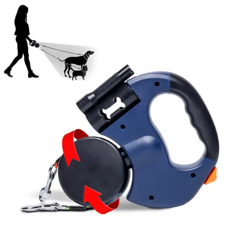 Black Dual Retractable Dog Leash 2 In 1 Automatic Pet For Walking Two Dogs Simultaneously