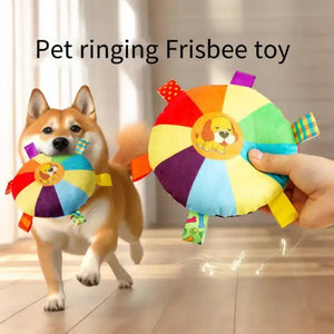 3 Pcs Dog Pattem Plush Chew Toy With Sound | Interactive Frisbee For Teeth Grinding & Play Durable Non Toxic Pet