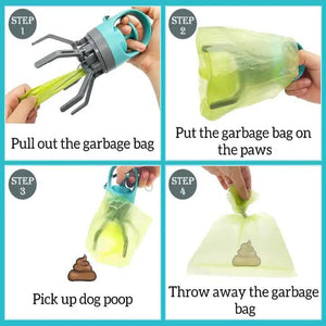 Blue Portable Dog Poop Scooper Outdoor Pet Waste Picker Six Claw Tool For Easy Clean Up Travel Friendly