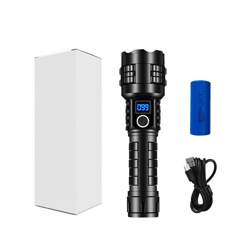 Carton Box Led Self Defense Flashlight Powerful Rechargeable Type Torch With Digital Display For Home & Outdoor Use