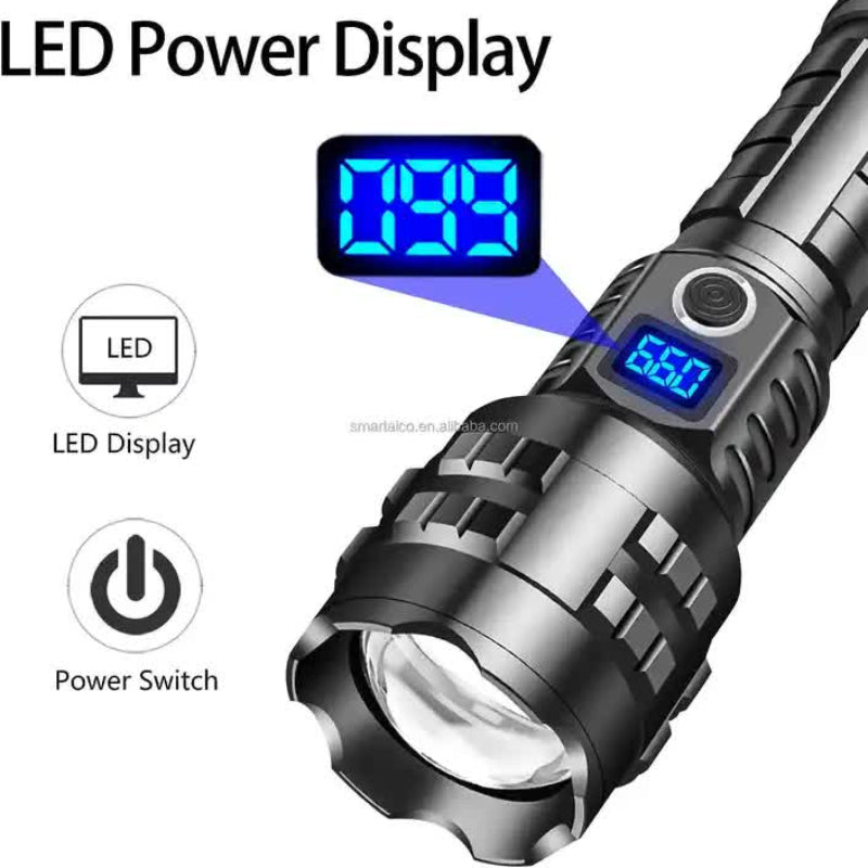 Gift Box Led Self Defense Flashlight Powerful Rechargeable Type C Torch With Digital Display For Home & Outdoor Use