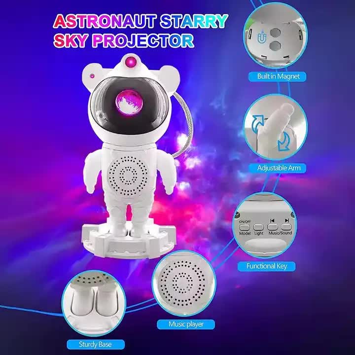 Pink Astronaut Bluetooth Music White Noise Space Projector Lamp Creative Starry Sky Wireless Speaker Desktop Decoration