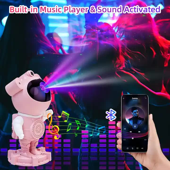 Pink Astronaut Bluetooth Music White Noise Space Projector Lamp Creative Starry Sky Wireless Speaker Desktop Decoration