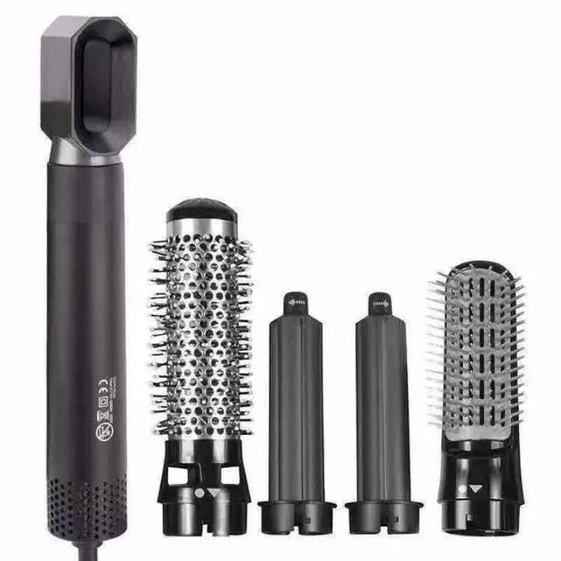 Black 5 In 1 Hot Air Blow Dryer Brush Automatic Curling Iron Straightener & Volumizing Multi Function Hair Styling Tool