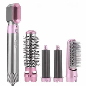 Pink 5 In 1 Hot Air Blow Dryer Brush Automatic Curling Iron Straightener & Volumizing Multi Function Hair Styling Tool