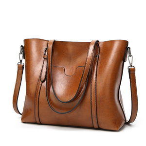 Brown Fashionable Soft Leather Women's Handbag Large Capacity Shoulder Crossbody Tote Casual Bucket Bag