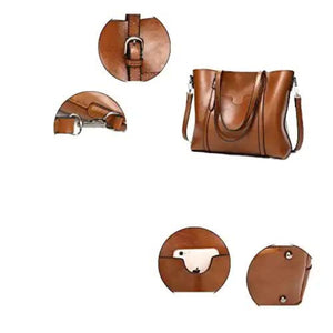 Brown Fashionable Soft Leather Women's Handbag Large Capacity Shoulder Crossbody Tote Casual Bucket Bag