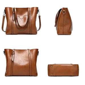 Brown Fashionable Soft Leather Women's Handbag Large Capacity Shoulder Crossbody Tote Casual Bucket Bag