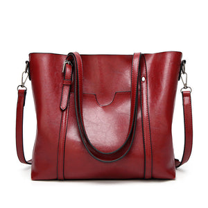 Red Fashionable Soft Leather Women's Handbag Large Capacity Shoulder & Crossbody Tote Casual Bucket Bag