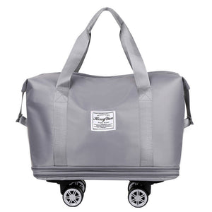 Grey Large Capacity Travel Bag With Expandable Design Waterproof & Wet Dry Separation 360A Spinner Wheels Ideal For Stud