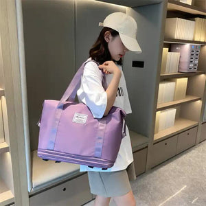 Light Purple Large Capacity Travel Bag With Expandable Design Waterproof And Wet Dry Separation 360A Spinner Wheels Idea