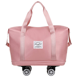 Pink Large Capacity Travel Bag With Expandable Design Waterproof & Wet Dry Separation 360 Degree Spinner Wheels Ideal Fo