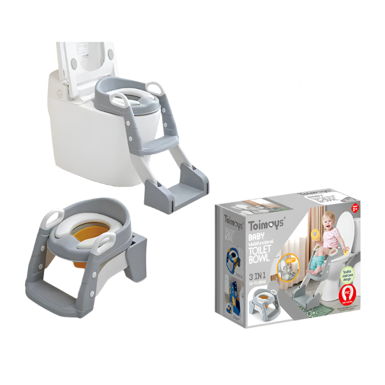 Grey Children's Toilet Trainer Seat A Foldable Potty Ladder With Color Box Easy Use For Kids