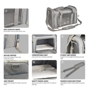 L Grey Portable Foldable Pet Carrier Bag Large Capacity Travel For 2 Small Pets Comfortable And Stylish Cat Backpack & E