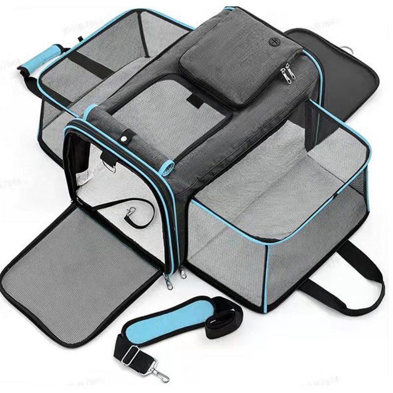 Gray Blue Foldable Portable Pet Carrier Bag Large Capacity Travel Backpack For Cats And Small Dogs Expandable Handheld O