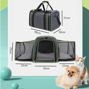 Gray Blue Foldable Portable Pet Carrier Bag Large Capacity Travel Backpack For Cats And Small Dogs Expandable Handheld O