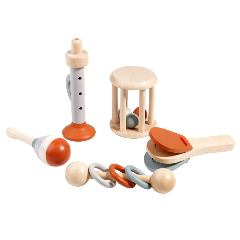 Elosung Wooden Orff Instrument Set For Kids Includes Rattle Maraca Bell Trumpet And Bed Early Learning Musical Toy Toddl