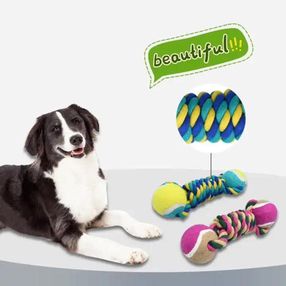 2 Pcs Pink Durable Cotton Rope And Tennis Ball Dog Toy Set Chew Resistant Tug Toys With Dumbbell Perfect For Dogs Of All