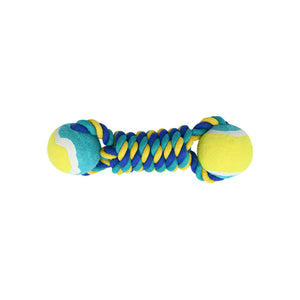 2 Pcs Yellow Durable Cotton Rope And Tennis Ball Dog Toy Set Chew Resistant Tug Toys Dumbbell Perfect For Dogs Of All Si