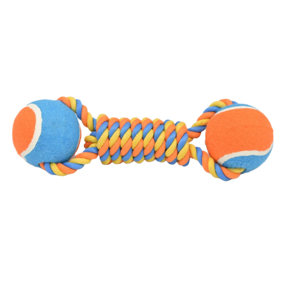 2 Pcs Orange Durable Cotton Rope And Tennis Ball Dog Toy Set Chew Resistant Tug Toys With Dumbbell Perfect For Dogs Of A