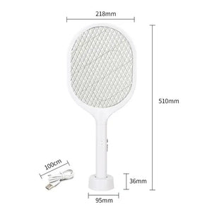 White Rechargeable Electric Mosquito Racket 2 In 1 Killer With Lithium Battery Fly Swatter & Zapper For Home Use