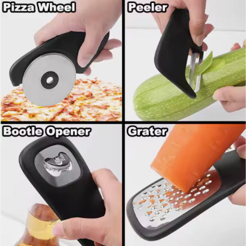 Stackable Kitchen Tool Set Multi Function Grater Herb Cutter Garlic Press Can Opener Cheese Pizza & Spice