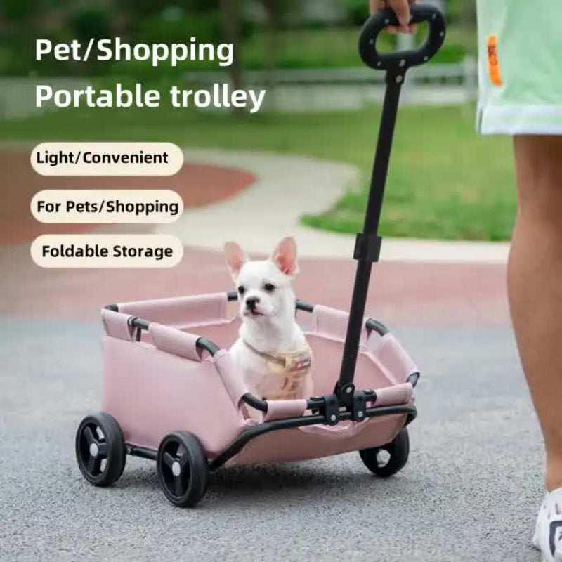 Pink Compact Foldable Pet Stroller For Dogs And Cats Lightweight Travel Pushchair Small Pets Teddy Portable Collapsible