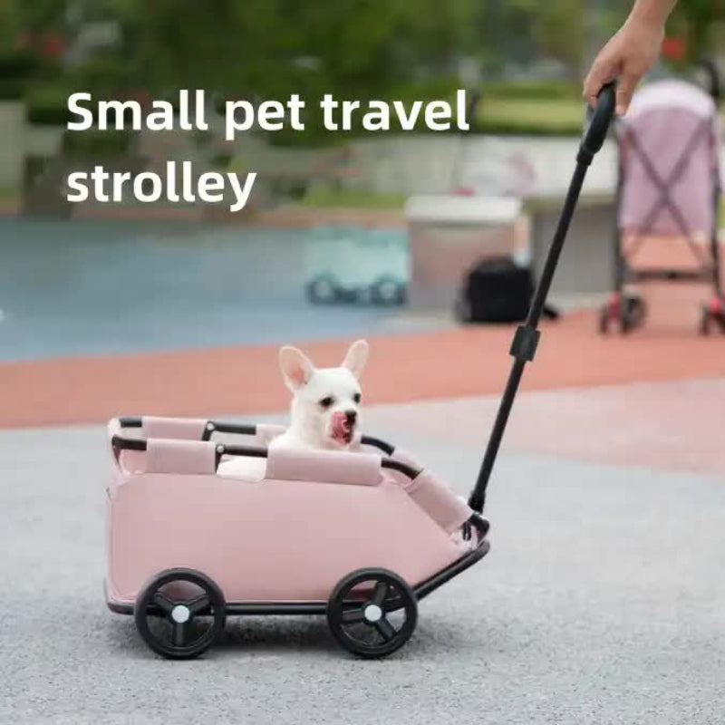 Pink Compact Foldable Pet Stroller For Dogs And Cats Lightweight Travel Pushchair Small Pets Teddy Portable Collapsible