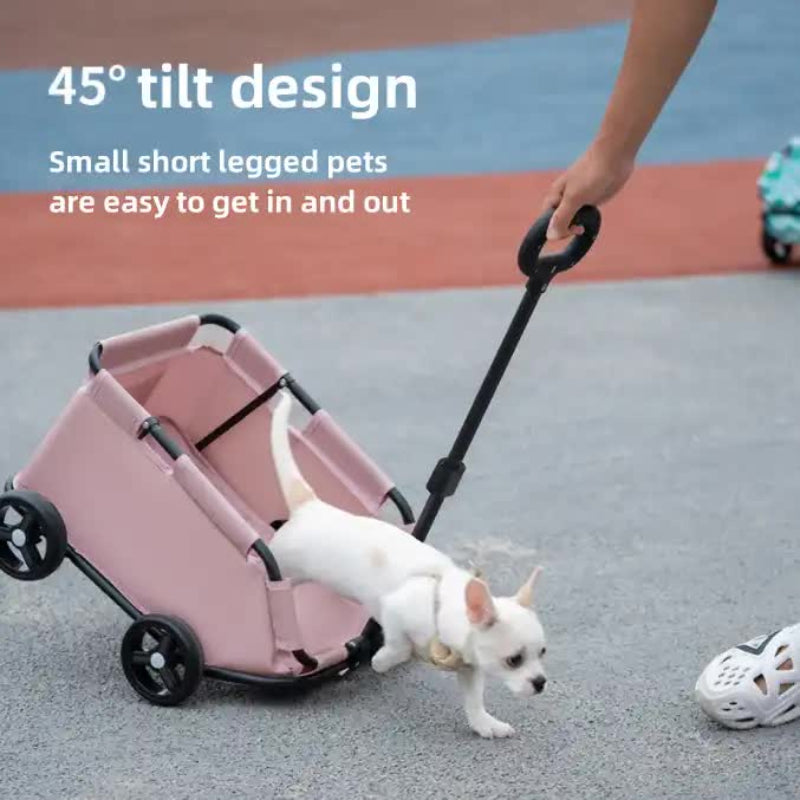 Pink Compact Foldable Pet Stroller For Dogs And Cats Lightweight Travel Pushchair Small Pets Teddy Portable Collapsible