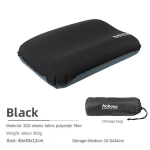 Black Automatic Inflatable 3D Outdoor Sponge Pillow Portable Camping Travel Neck Cushion Comfortable Air Mattress For Te