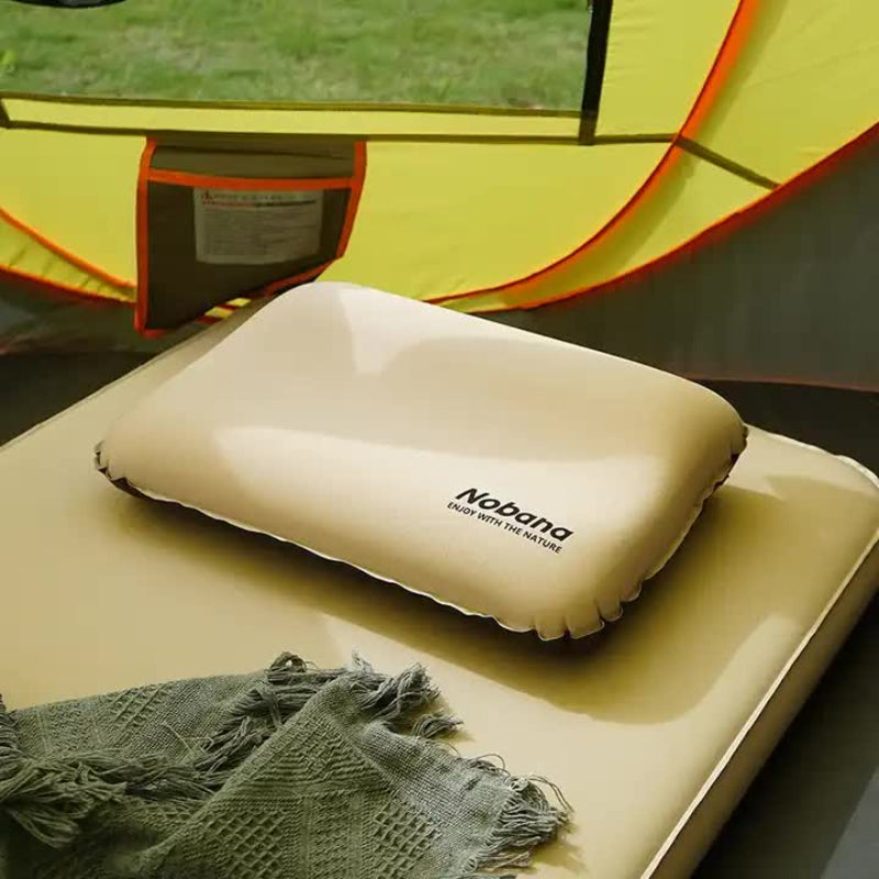 Elosung Khaki Automatic Inflatable 3D Outdoor Sponge Pillow Portable Camping Travel Neck Cushion Comfortable Air Mattres