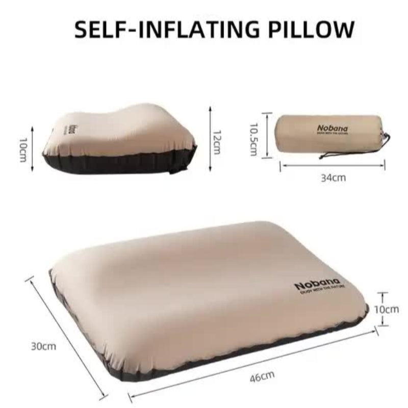 Elosung Khaki Automatic Inflatable 3D Outdoor Sponge Pillow Portable Camping Travel Neck Cushion Comfortable Air Mattres