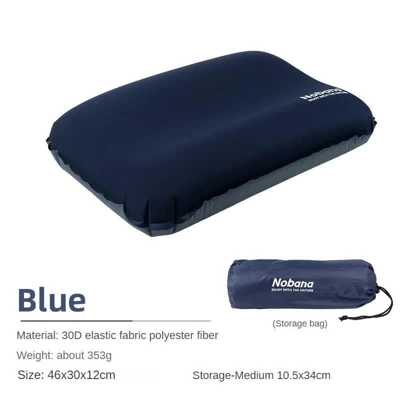 Navy Blue Automatic Inflatable 3D Outdoor Sponge Pillow Portable Camping Travel Neck Cushion Comfortable Air Mattress Fo