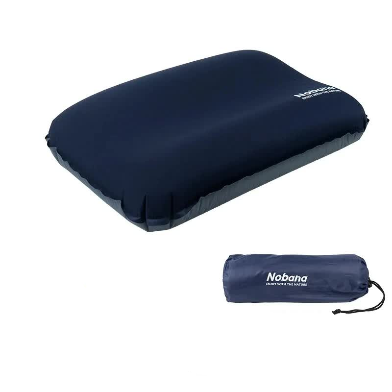 Navy Blue Automatic Inflatable 3D Outdoor Sponge Pillow Portable Camping Travel Neck Cushion Comfortable Air Mattress Fo