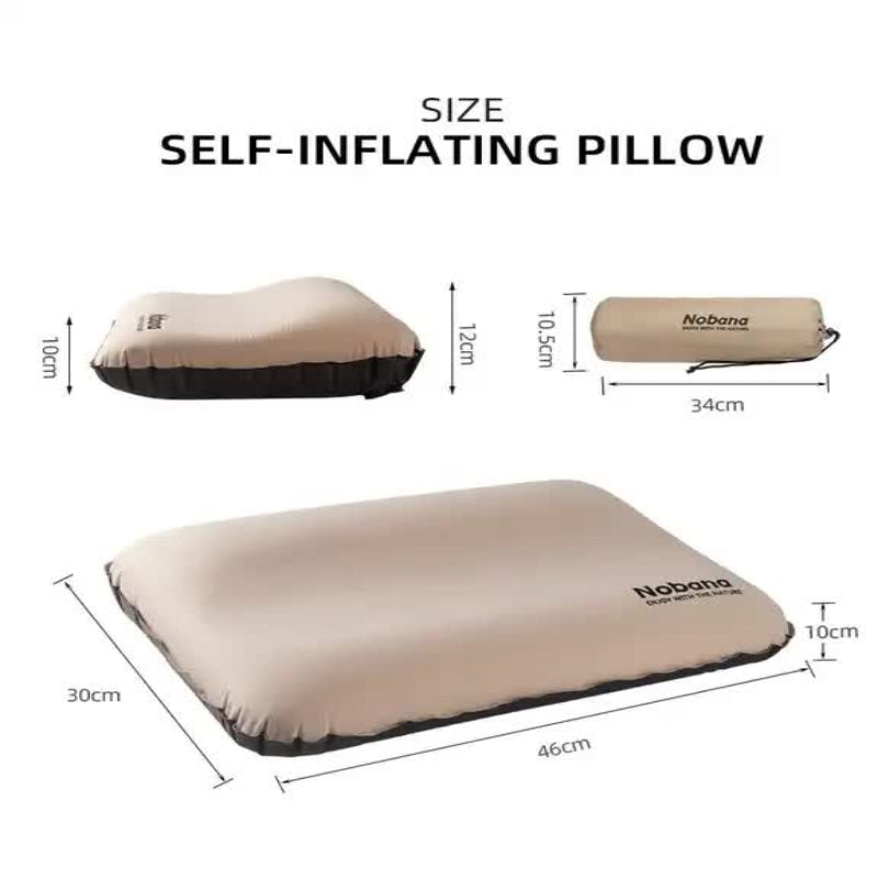 Navy Blue Automatic Inflatable 3D Outdoor Sponge Pillow Portable Camping Travel Neck Cushion Comfortable Air Mattress Fo