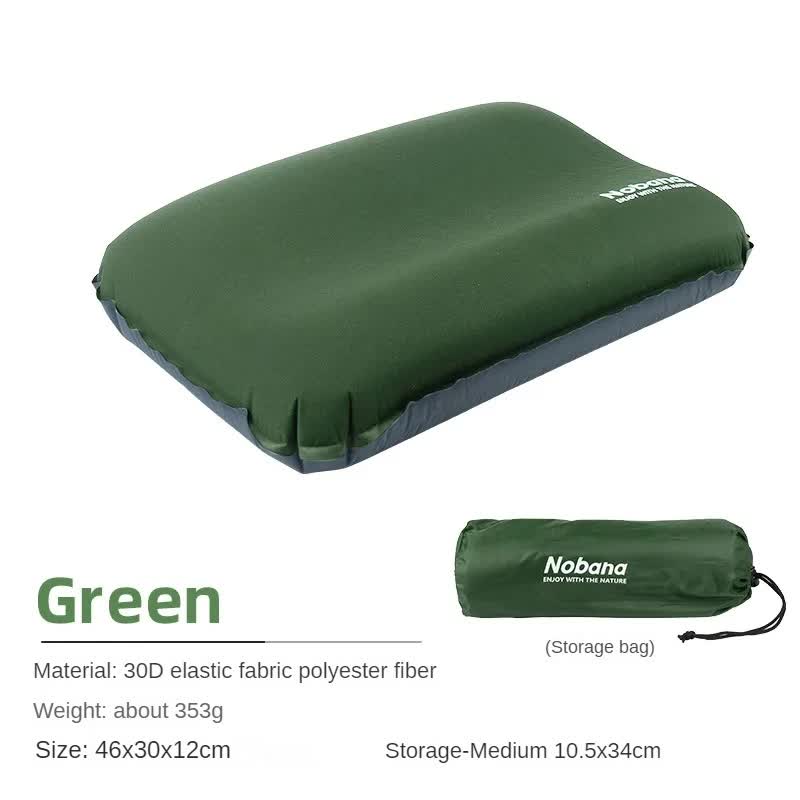 Dark Green Automatic Inflatable 3D Outdoor Sponge Pillow Portable Camping Travel Neck Cushion Comfortable Air Mattress F