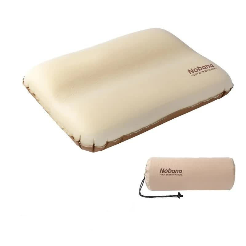 Beige Automatic Inflatable 3D Outdoor Sponge Pillow Portable Camping Travel Neck Cushion Comfortable Air Mattress For Te