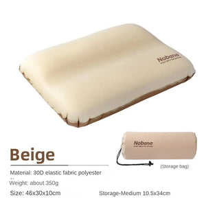 Beige Automatic Inflatable 3D Outdoor Sponge Pillow Portable Camping Travel Neck Cushion Comfortable Air Mattress For Te