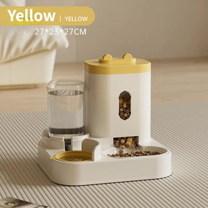 Yellow Automatic Pet Feeder And Water Dispenser Smart Dog Bowl & Cat Universal Feeding Station Electric Fountain