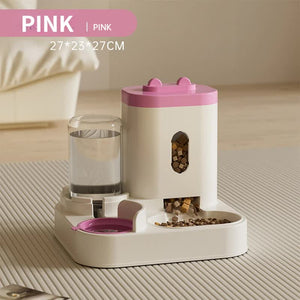 Pink Automatic Pet Feeder And Water Dispenser Smart Dog Bowl & Cat Universal Feeding Station Electric Fountain