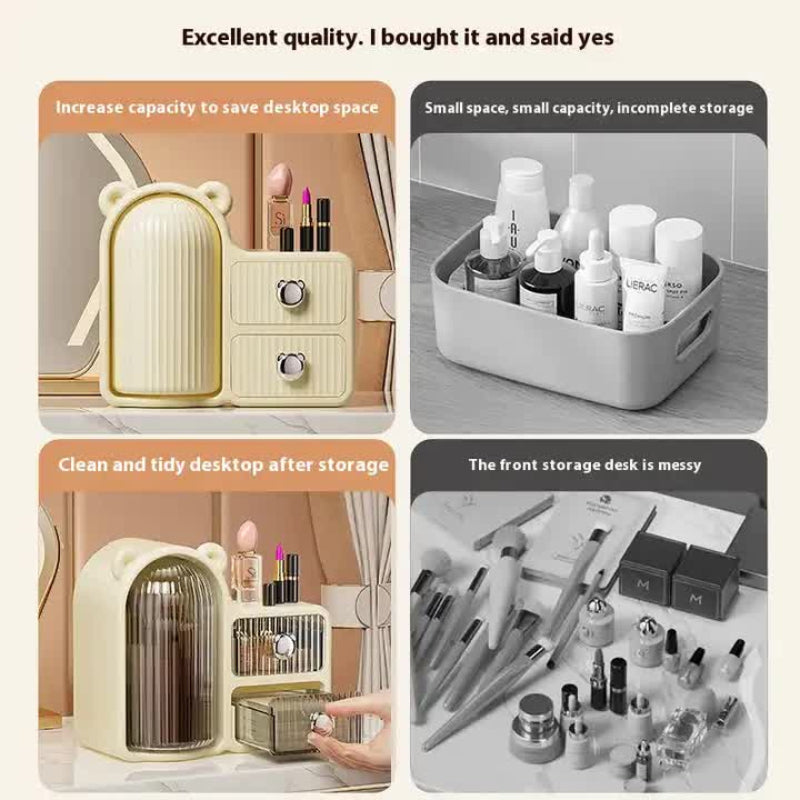 Milky White Rotating Desktop Cosmetic Organizer High End Dustproof Wall Mounted Storage Box With Drawer For Vanity Makeu