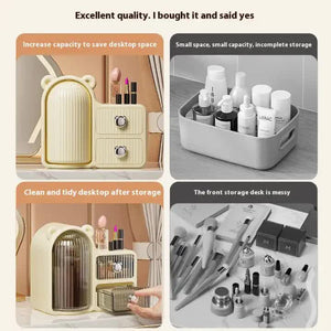 Milky White Rotating Desktop Cosmetic Organizer High End Dustproof Wall Mounted Storage Box With Drawer For Vanity Makeu