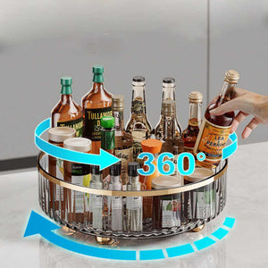 Transparent Luxury Rotating Storage Rack Tray Spice Organizer & Condiment Holder For Kitchen And Living Room